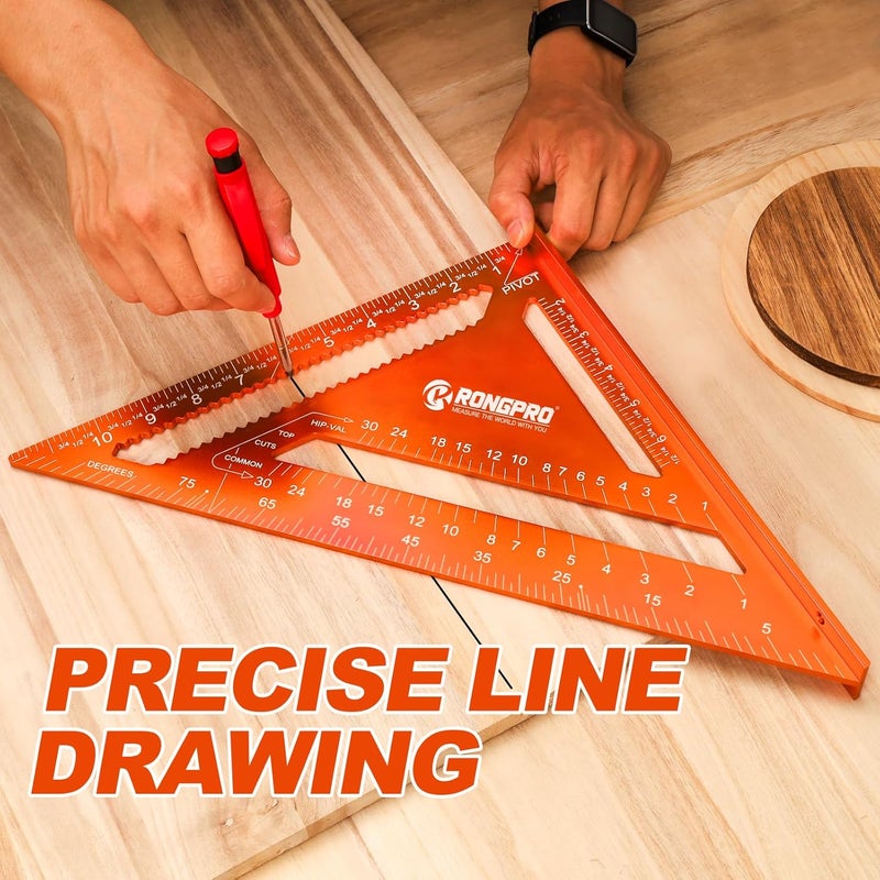RONGPRO 12 Inch Rafter Square, Carpenter Measuring Layout Tool, Aluminum Alloy Triangle Ruler Protractor for Woodworking and Carpentry - Imperial - Image 2
